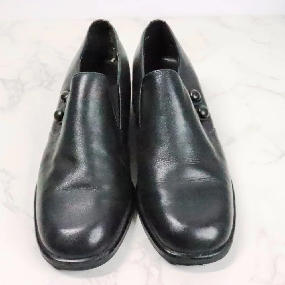 Croft & Barrow Womens 8M Katie Black Leather Chunky Y2K Square Toe Loafer Shoes - Picture 3 of 10